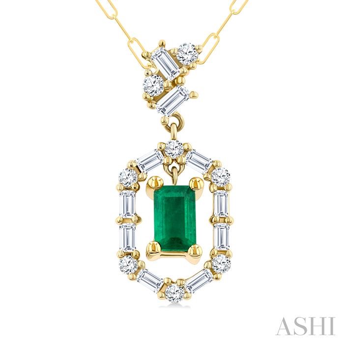 Emerald Shape Gemstone & Diamond Fashion Pendant View 3