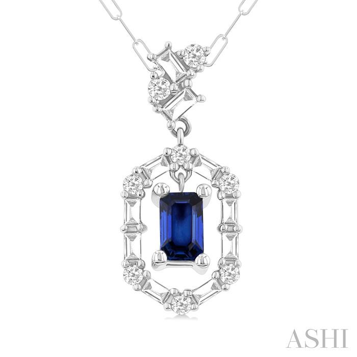 Emerald Shape Gemstone & Diamond Fashion Pendant View 3