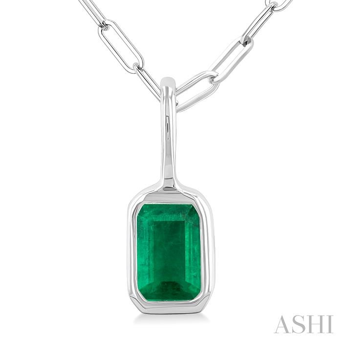 Emerald Shape Bezel Set Paperclip Gemstone Fashion Pendant View 3