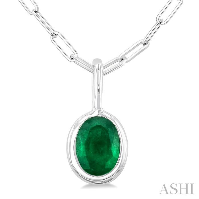 Oval Shape Bezel Set Paperclip Gemstone Fashion Pendant View 3