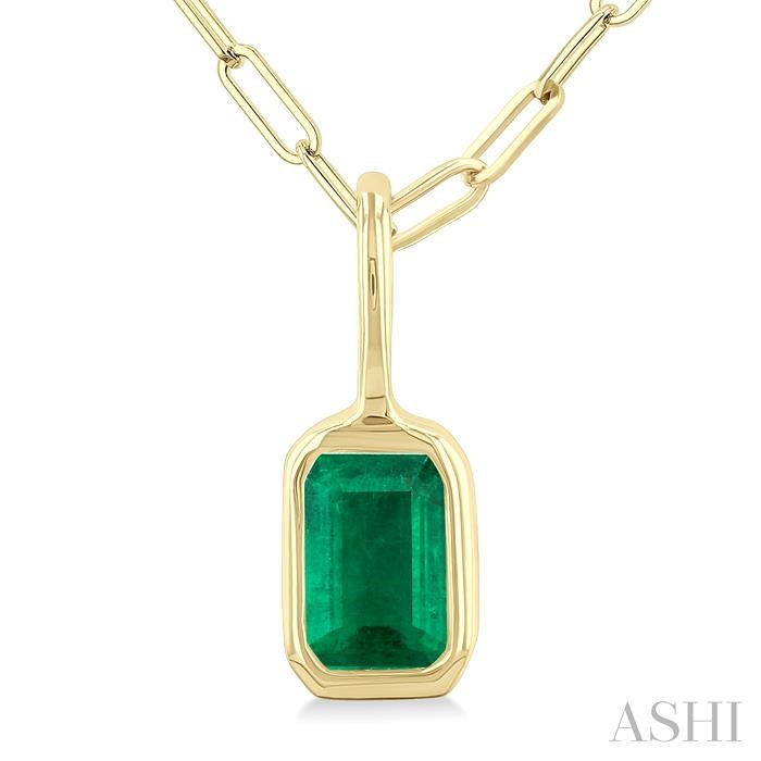 Emerald Shape Bezel Set Paperclip Gemstone Fashion Pendant View 3