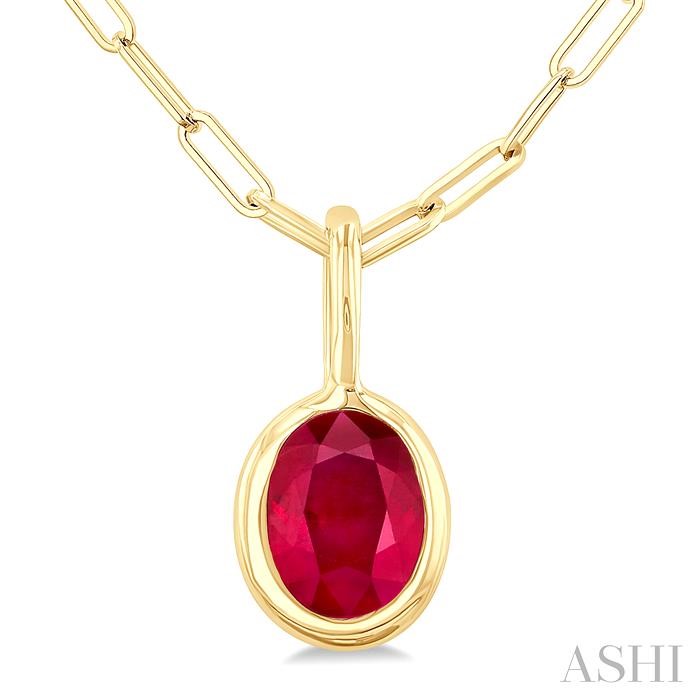 Oval Shape Bezel Set Paperclip Gemstone Fashion Pendant View 3