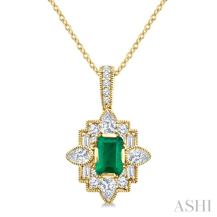 Emerald Shape Art Deco Gemstone & Diamond Fashion Pendant