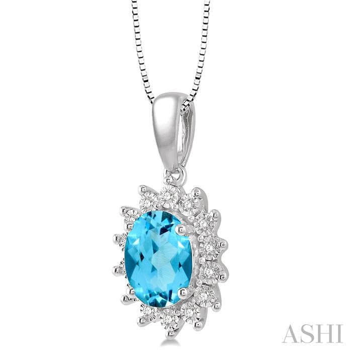 Oval Shape Gemstone & Halo Diamond Pendant View 2