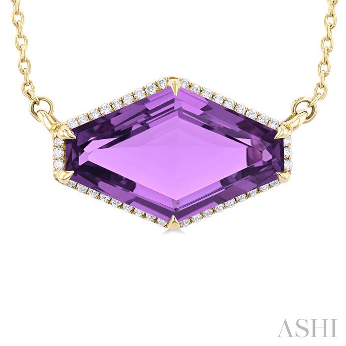 Hexagon Shape East-West Gemstone & Halo Diamond Pendant View 3