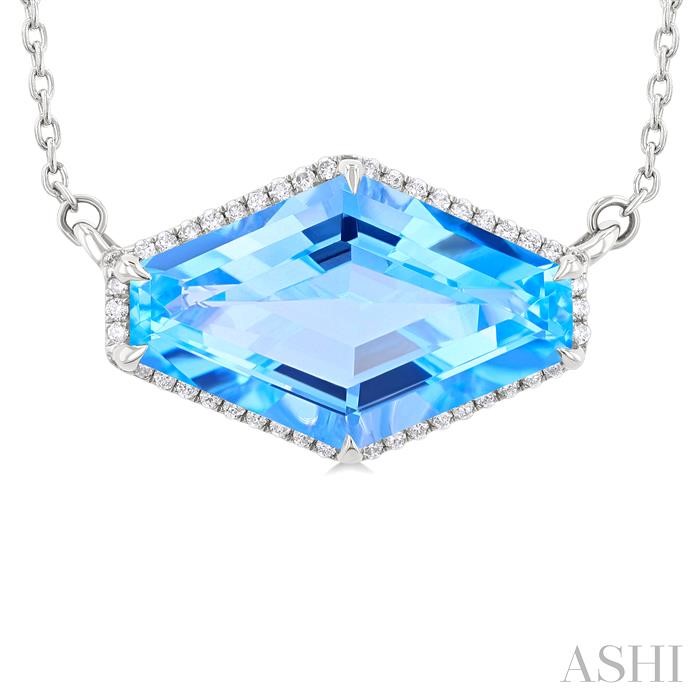Hexagon Shape East-West Gemstone & Halo Diamond Pendant View 3