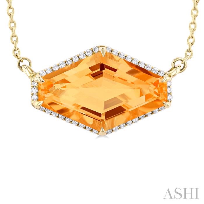 Hexagon Shape East-West Gemstone & Halo Diamond Pendant View 3