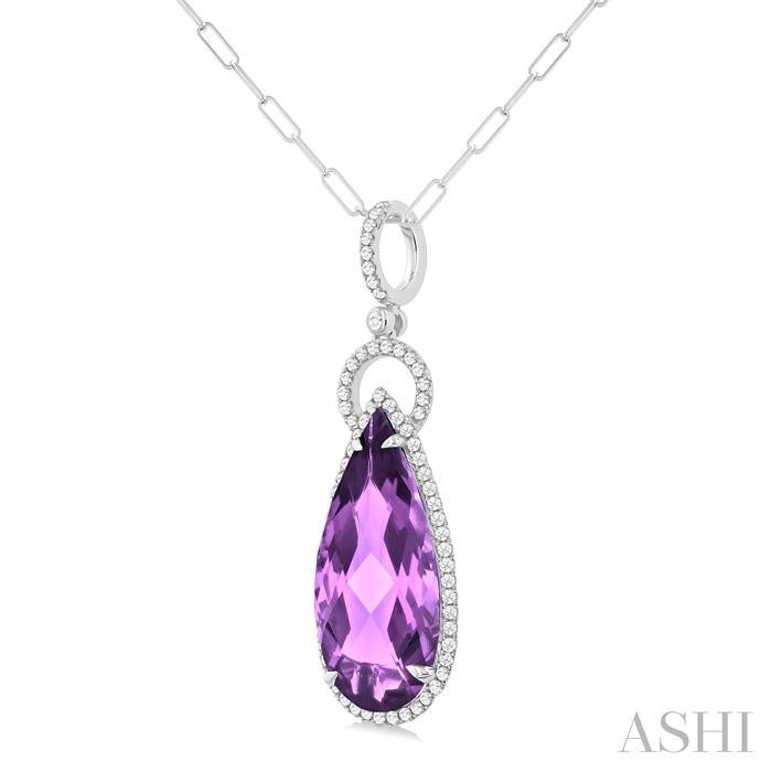 Pear Shape Gemstone & Halo Diamond Pendant View 2