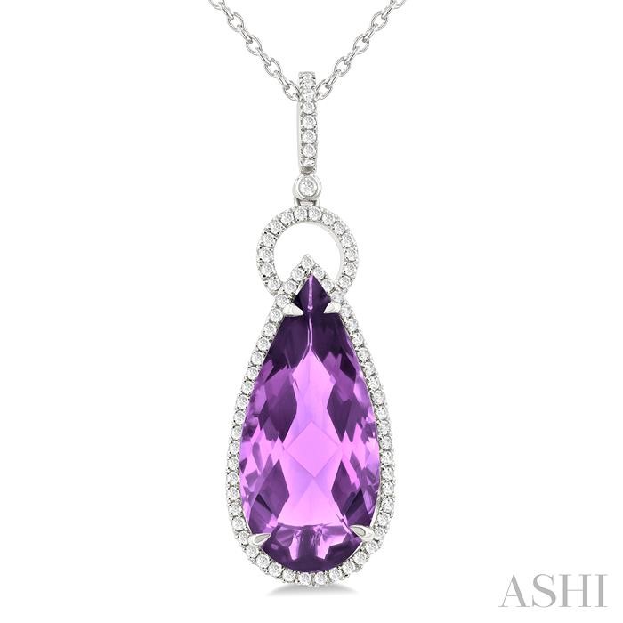 Pear Shape Gemstone & Halo Diamond Pendant View 3