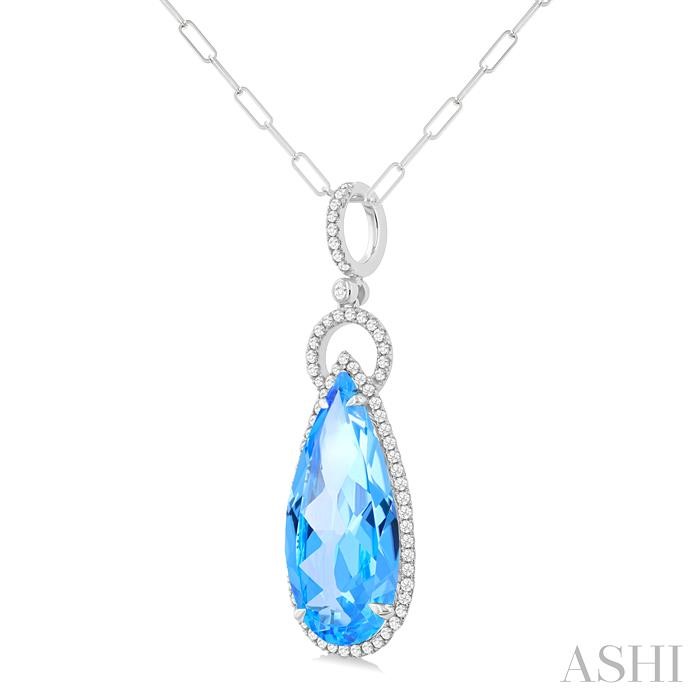 Pear Shape Gemstone & Halo Diamond Pendant View 2