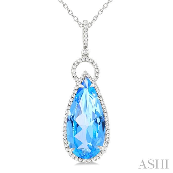 Pear Shape Gemstone & Halo Diamond Pendant View 3