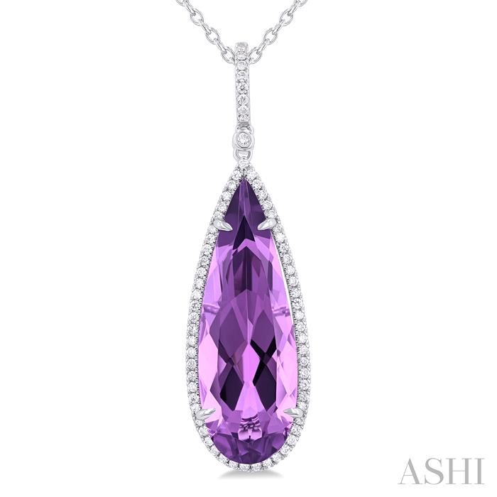 Pear Shape Gemstone & Halo Diamond Pendant View 3