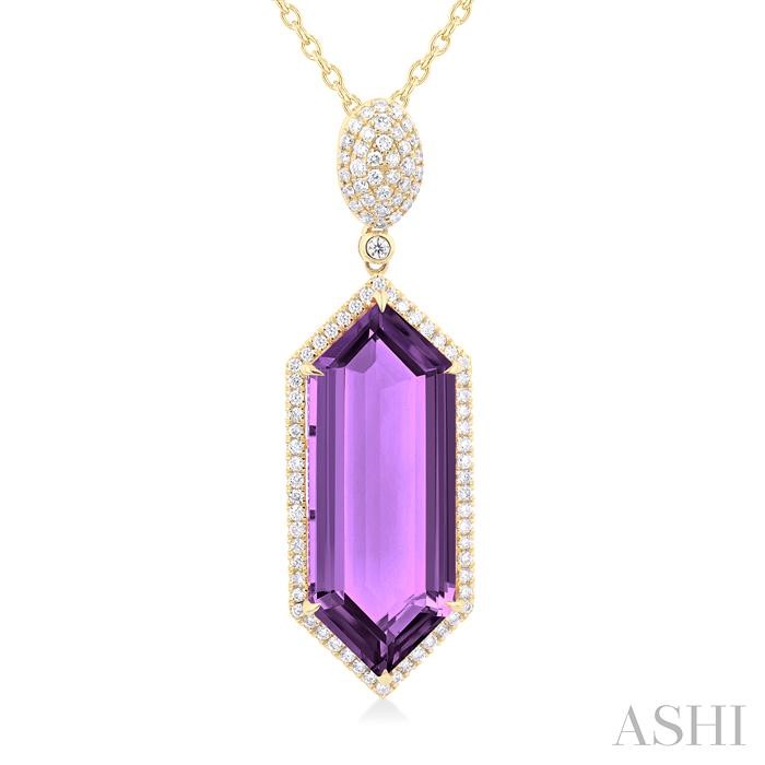 Hexagon Shape Gemstone & Halo Diamond Pendant View 3