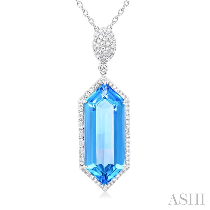 Hexagon Shape Gemstone & Halo Diamond Pendant View 3
