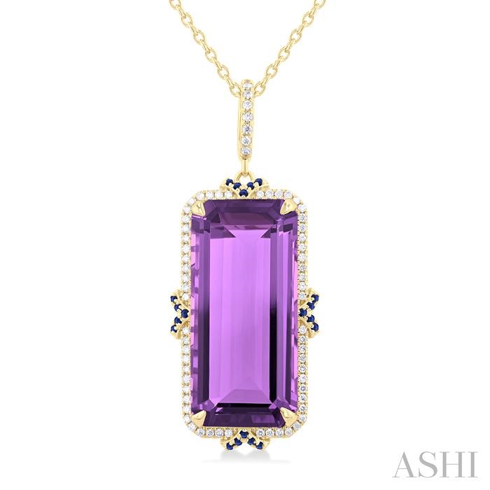 Emerald Shape Gemstone & Halo Diamond Pendant View 3