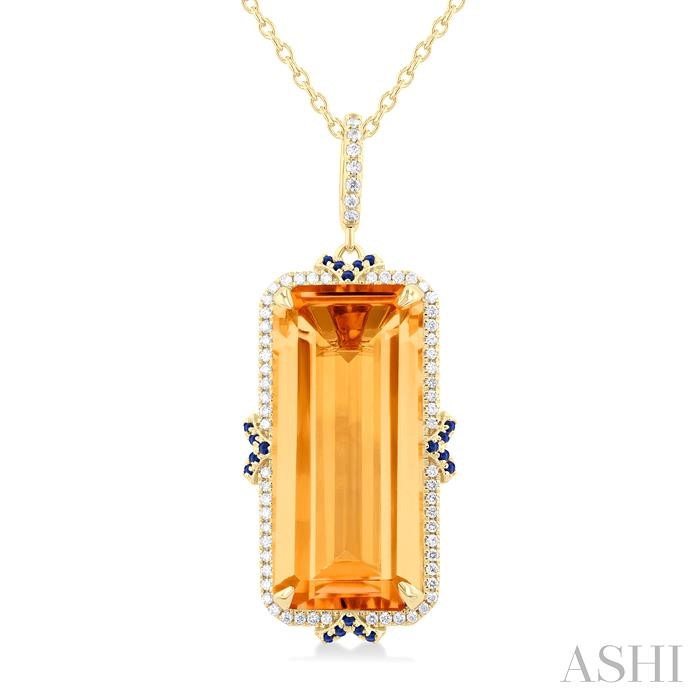 Emerald Shape Gemstone & Halo Diamond Pendant View 3