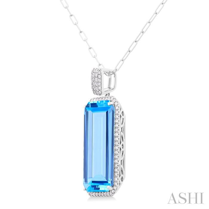 Emerald Shape Gemstone & Halo Diamond Pendant View 2