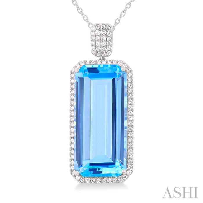 Emerald Shape Gemstone & Halo Diamond Pendant View 3