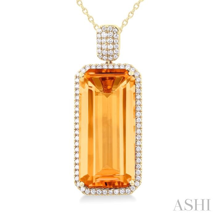 Emerald Shape Gemstone & Halo Diamond Pendant View 3