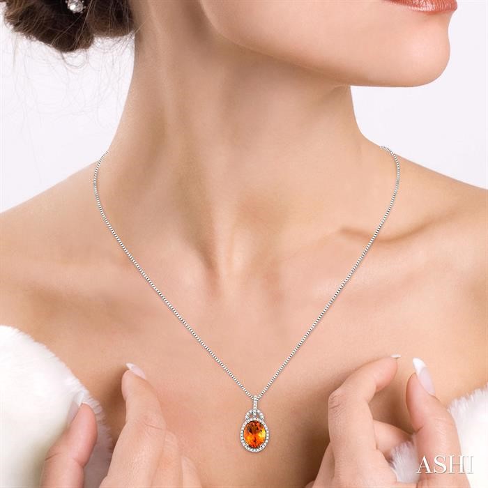 Oval Shape Gemstone & Halo Diamond Pendant View 4