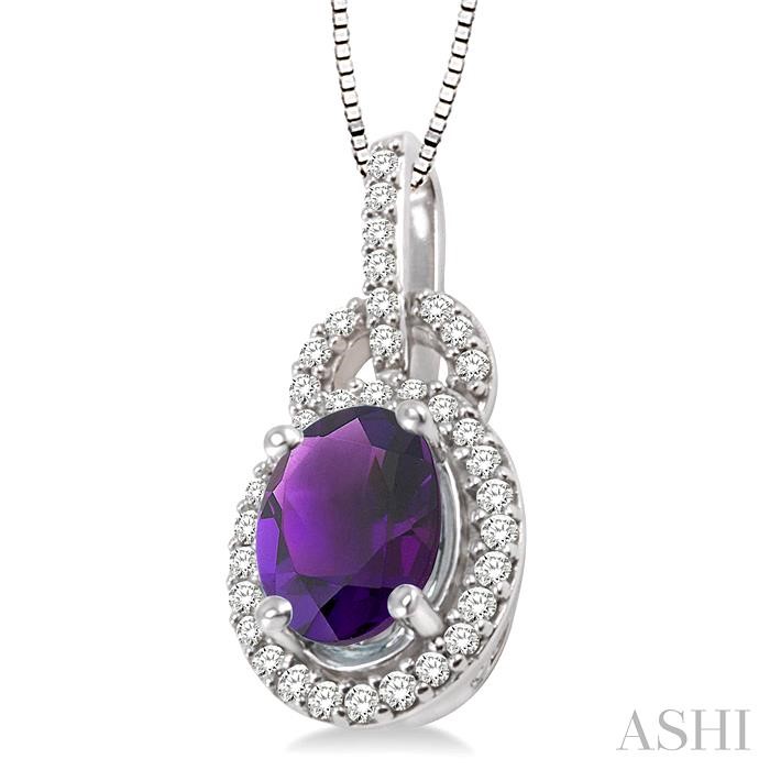 Oval Shape Gemstone & Halo Diamond Pendant View 2