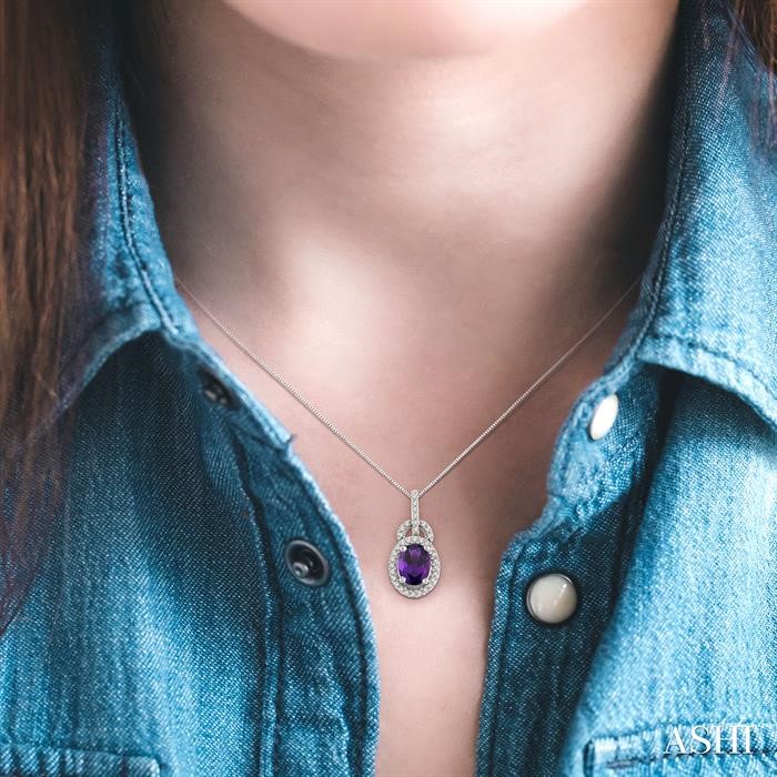 Oval Shape Gemstone & Halo Diamond Pendant View 4