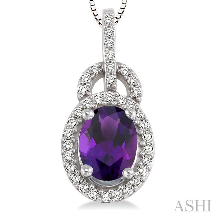 Oval Shape Gemstone & Halo Diamond Pendant View 3