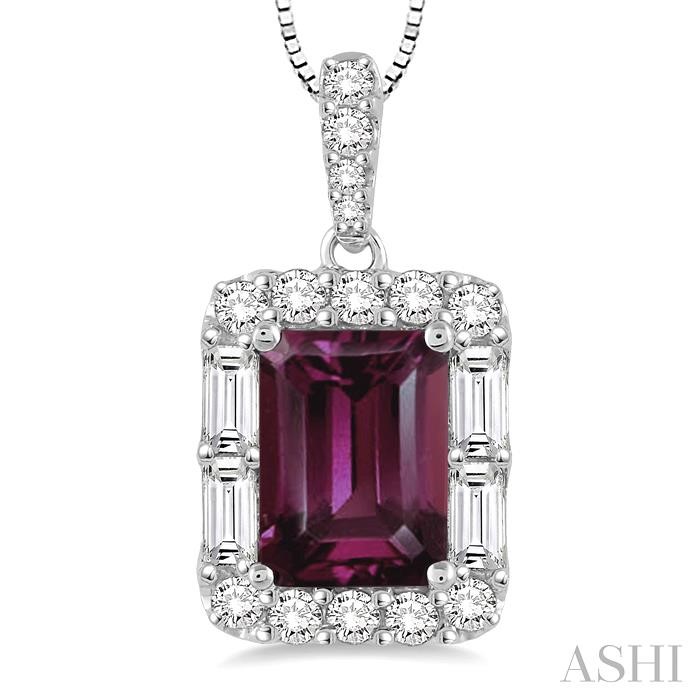 Emerald Shape Gemstone & Halo Diamond Pendant View 3