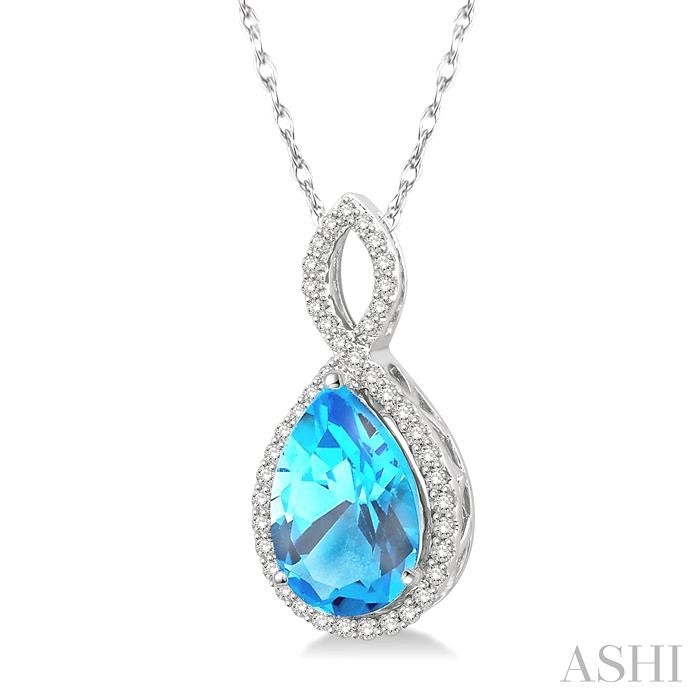 Pear Shape Gemstone & Halo Diamond Pendant View 2