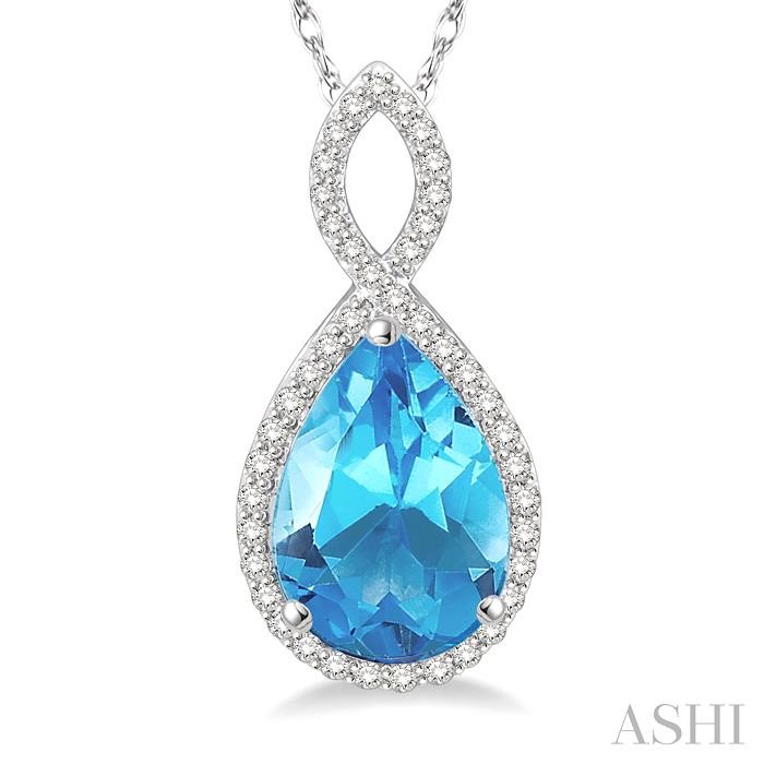 Pear Shape Gemstone & Halo Diamond Pendant View 3