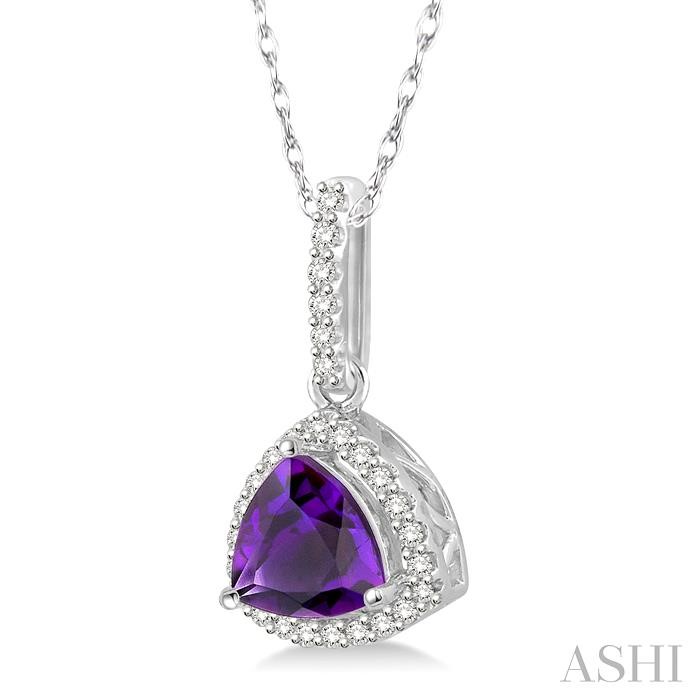 Trillion Shape Gemstone & Halo Diamond Pendant View 2