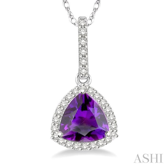 Trillion Shape Gemstone & Halo Diamond Pendant View 3