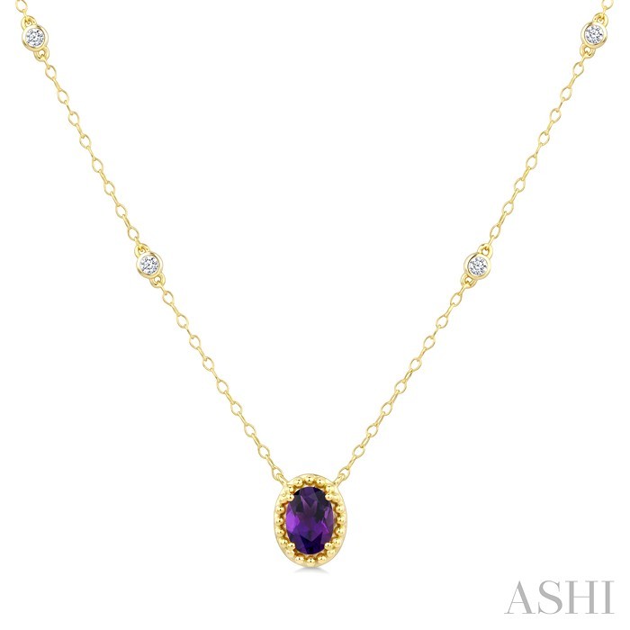Bead Bijoux Oval Shape Gemstone & Halo Diamond Station Necklace
