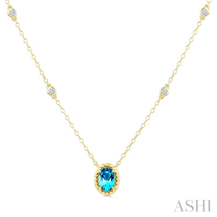 Bead Bijoux Oval Shape Gemstone & Halo Diamond Station Necklace