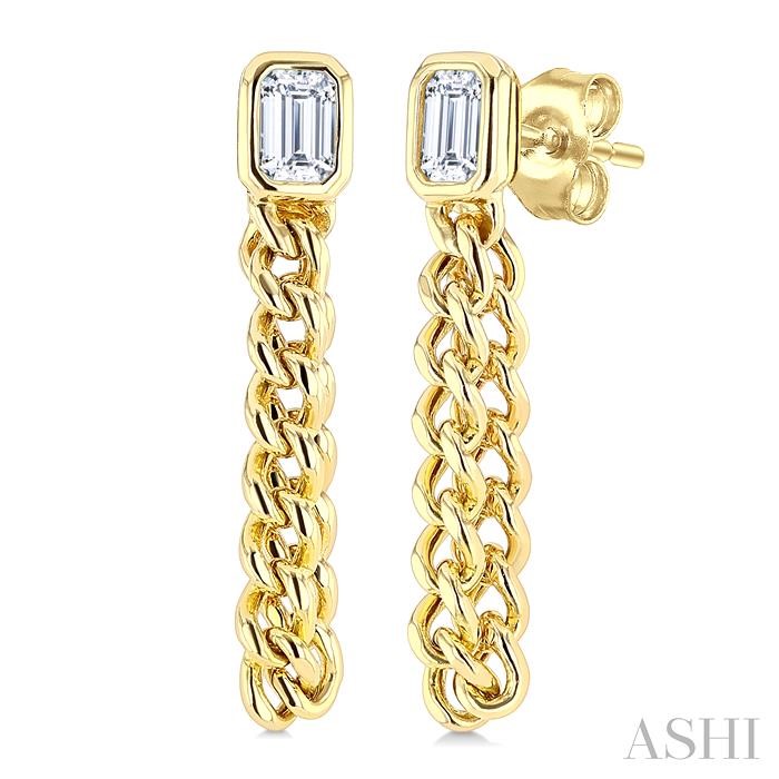 Emerald Shape Curb Bezel Diamond Fashion Earrings
