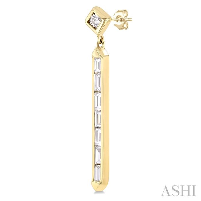 Vertical Bar Baguette Diamond Fashion Long Earrings View 3