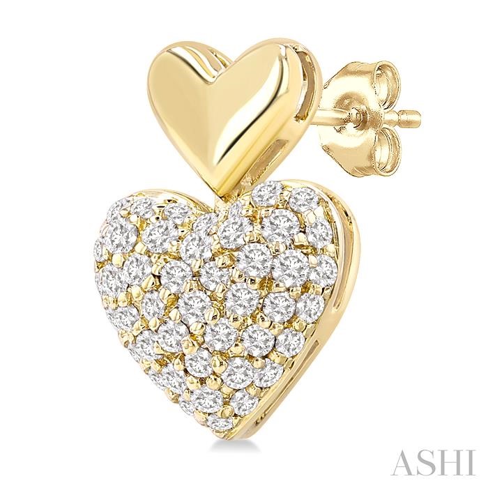 Pave-Set Heart Shape Diamond Fashion Earrings View 3