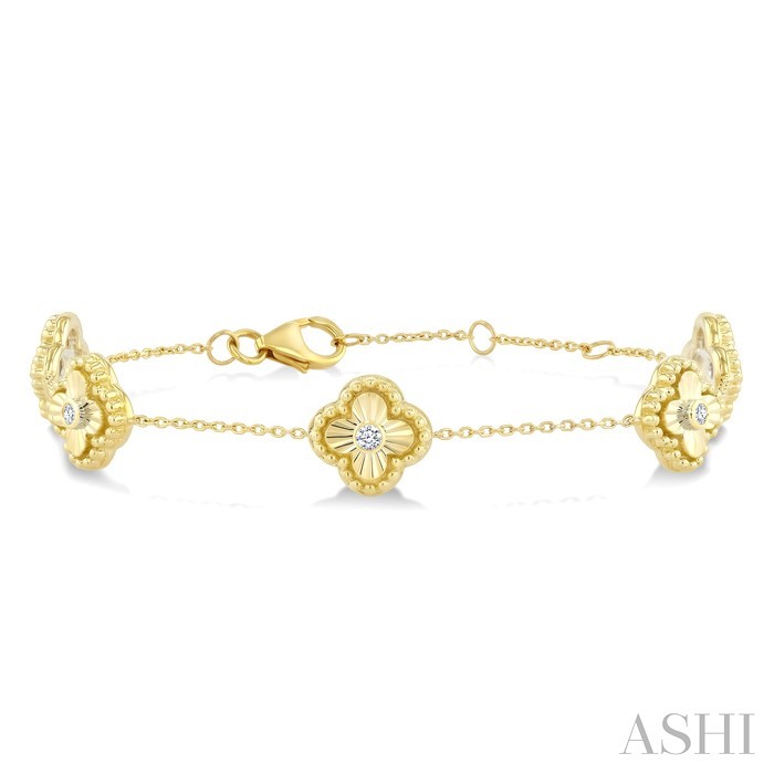 Clover Bead Bijoux Fluted Diamond Station Fashion Chain Bracelet