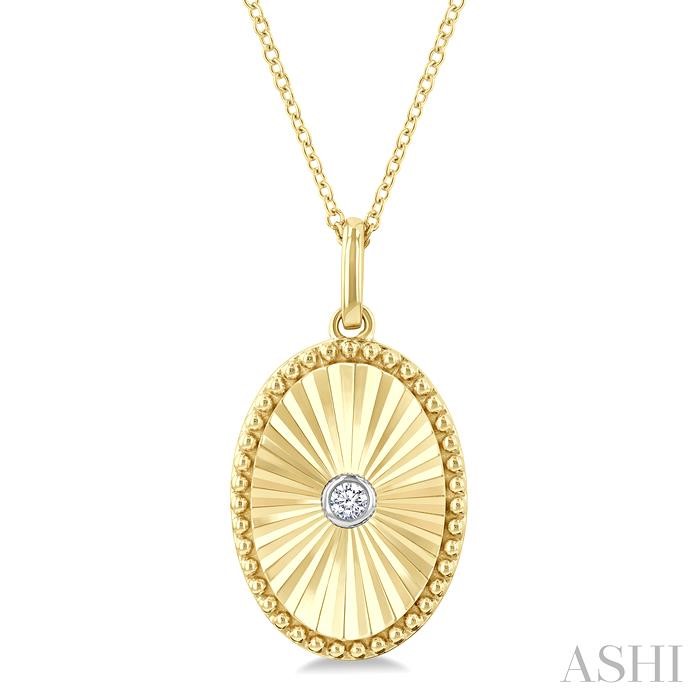 Gold Vermeil Oval Shape Fluted Medallion Diamond Pendant