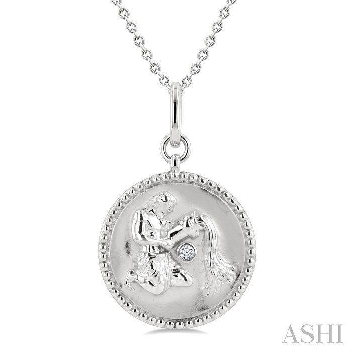 Silver Aquarius Zodiac Medallion Pendant