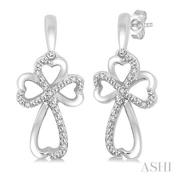 Silver Cross Heart Shape Diamond Earrings