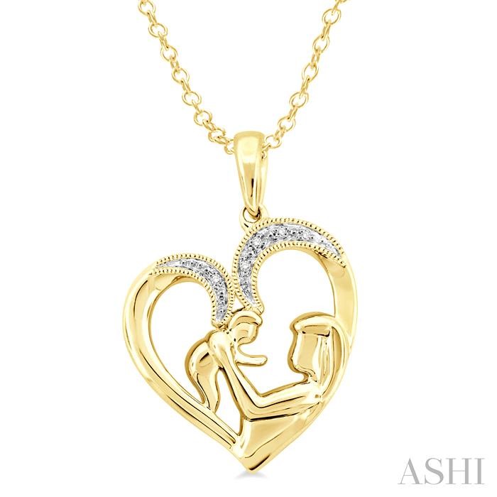 Gold Vermeil Heart Shape Mom & Child Diamond Fashion Pendant