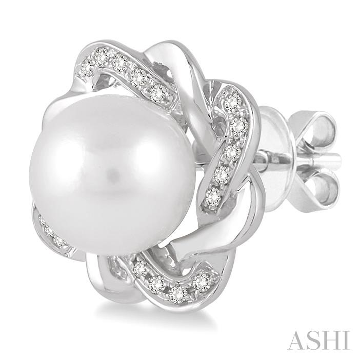 Silver Pearl & Diamond Earrings View 3