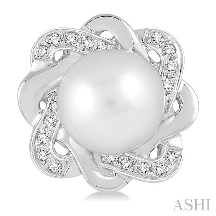 Silver Pearl & Diamond Earrings View 2