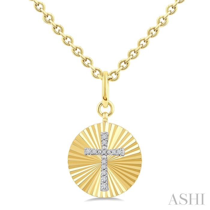 Gold Vermeil Circle Cross Fluted Medallion Diamond Pendant