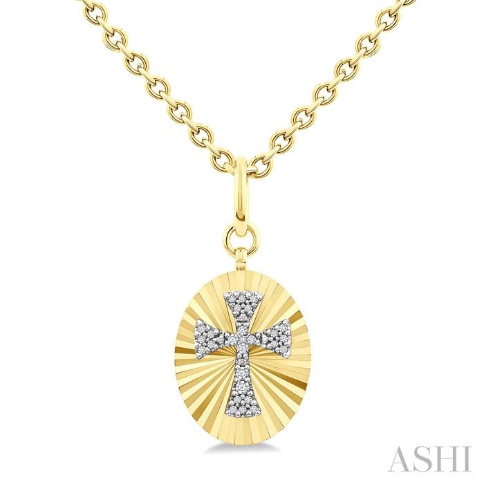 Gold Vermeil Oval Shape Cross Fluted Medallion Diamond Pendant