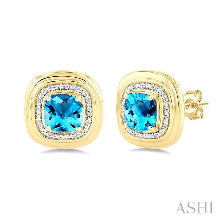 Gold Vermeil Bold Cushion Shape Gemstone & Diamond Earrings