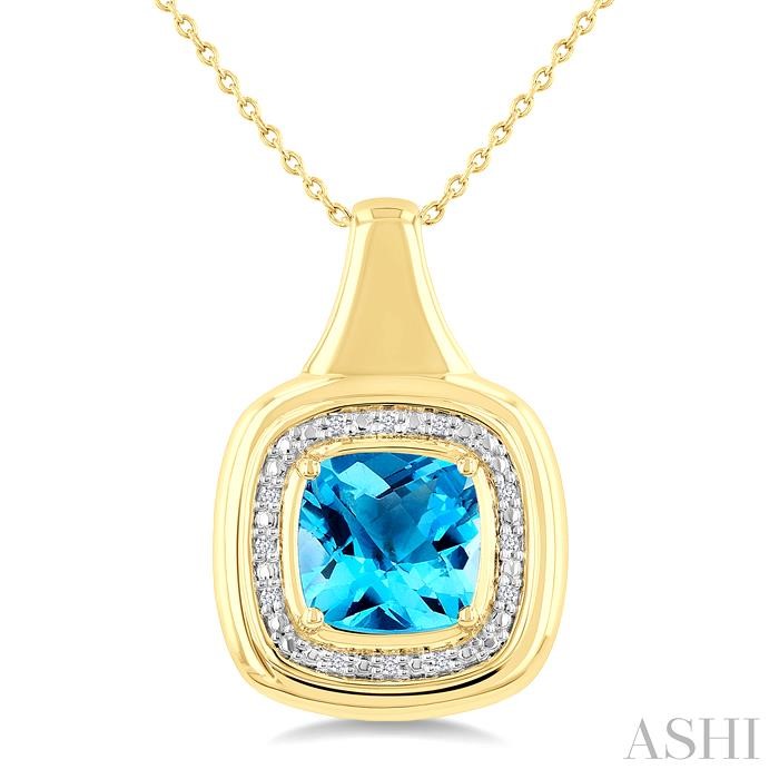 Gold Vermeil Bold Cushion Shape Gemstone & Diamond Pendant