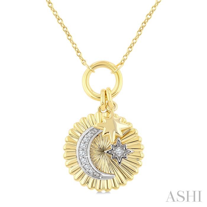 Crescent Moon & Star Charm Fluted Diamond Fashion Pendant
