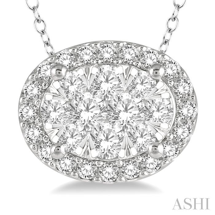 Oval Shape East-West Halo Lovebright Essential Diamond Pendant View 3